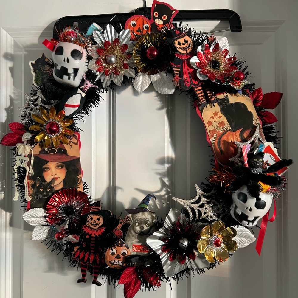 Vintage Repurposed Halloween Festive Holiday Wreath